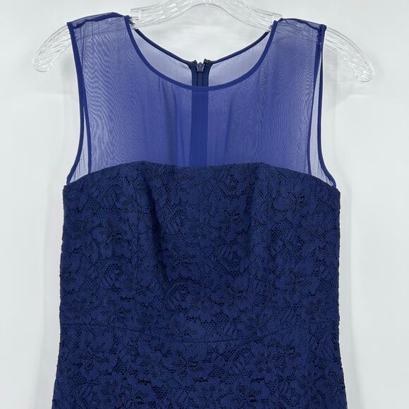 Diane von Furstenberg DVF Nisha Lace Sheath Dress Navy Illusion Yoke Womens Sz 4 - Picture 4 of 12